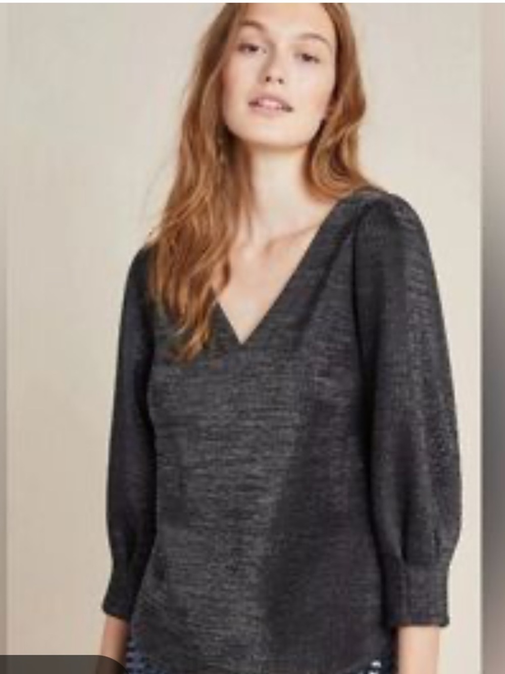 Ro & De Black Shimmery V-Neck Blouse with Subtle Purple Sheen